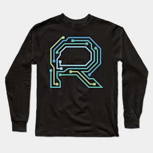 Alphabet R Circuit Typography Design Long Sleeve T-Shirt